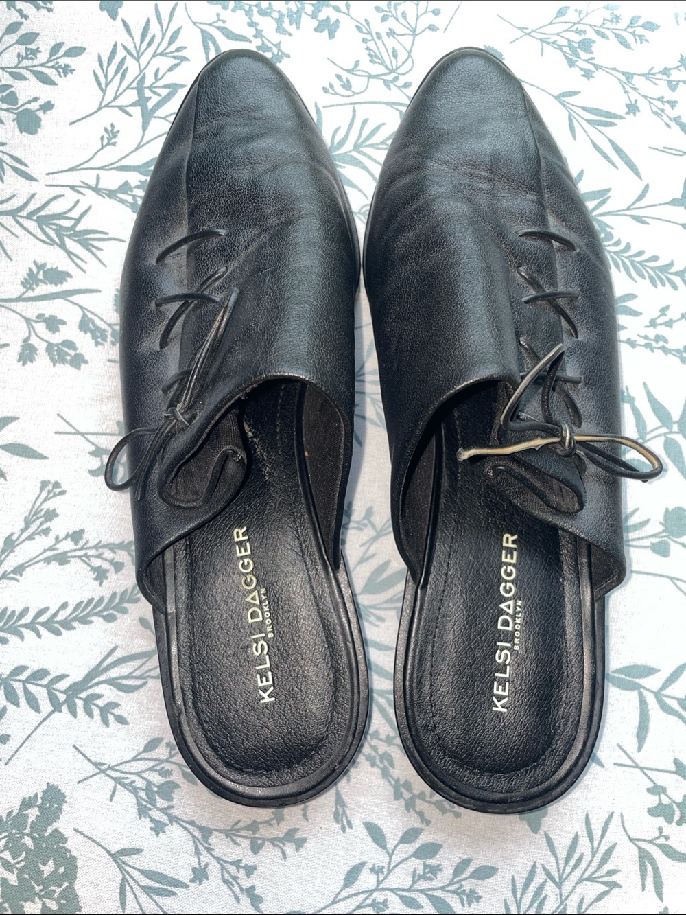Kelsi Dagger Black Leather Pointed Toe Slip-On Mule
